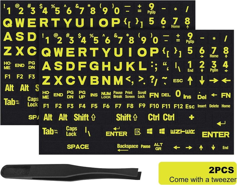 DAMMOMKO 2PCS English Keyboard Stickers Large Letters Full Set - Keyboard Letter Replacement Stickers for Laptop PC Computer, Matte English Keyboard Alphabet Sticker Black Background with Green Lettering - Image 2